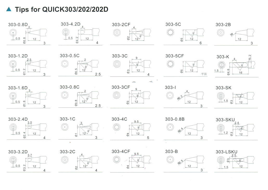 SOLDERING TIPS FOR QUICK303/202/202D : ปลายหัวแร้ง