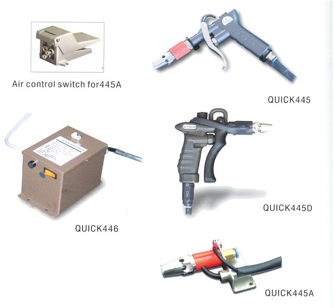 QUICK445 / QUICK445A / QUICK445D : IONIZING AIR GUN && QUICK446 : HIGH VOLTAGE POWER SUPPLY FOR QUICK445 / QUICK445A / QUICK445D : ปืนลมไล่ไฟฟ้าสถิตย์
