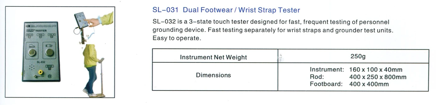 สเปค DR.SCHNEIDER PC SL-031 : footwear and wrist strap tester : เครื่องทดสอบสายรัดข้อมือและรองเท้าป้องกันไฟฟ้าสถิตย์